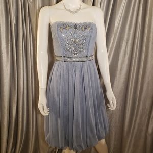 BCBGMAXAZRIA Blue Beaded Tulle Cocktail Dress